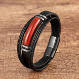 Tiger Eye Stone Charm Bracelet Multilayer Leather Rope Men's Bangle