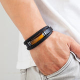 Tiger Eye Stone Charm Bracelet Multilayer Leather Rope Men's Bangle