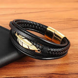 Feather Shape Men's Leather Bracelet Stainless Steel Gift
