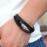 Feather Shape Men's Leather Bracelet Stainless Steel Gift
