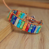 Natural Stone Chakra Bracelet Tube Beads Leather Wrap Creative Couples Bracelets