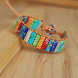 Natural Stone Chakra Bracelet Tube Beads Leather Wrap Creative Couples Bracelets