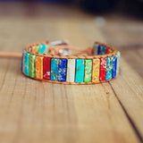Natural Stone Chakra Bracelet Tube Beads Leather Wrap Creative Couples Bracelets