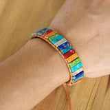 Natural Stone Chakra Bracelet Tube Beads Leather Wrap Creative Couples Bracelets