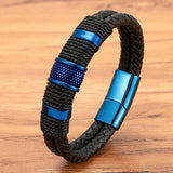 Braided Rope Leather Bracelets Charm Stainless Steel Bangle Couple Jewelry