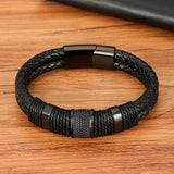 Braided Rope Leather Bracelets Charm Stainless Steel Bangle Couple Jewelry