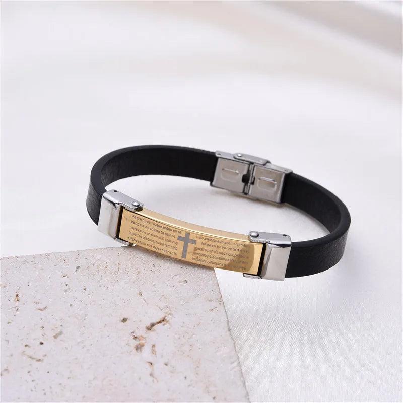 Geometric Stripe Cross Bangle Stainless Steel Cuff Silicone Bracelet