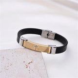 Geometric Stripe Cross Bangle Stainless Steel Cuff Silicone Bracelet