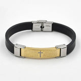 Geometric Stripe Cross Bangle Stainless Steel Cuff Silicone Bracelet