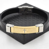 Geometric Stripe Cross Bangle Stainless Steel Cuff Silicone Bracelet
