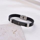 Geometric Stripe Cross Bangle Stainless Steel Cuff Silicone Bracelet