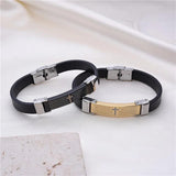 Geometric Stripe Cross Bangle Stainless Steel Cuff Silicone Bracelet