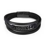 Stainless Steel Charm Men Bracelet Magnetic Clasp Mutilayer Leather Wrapping