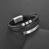 Stainless Steel Charm Men Bracelet Magnetic Clasp Mutilayer Leather Wrapping