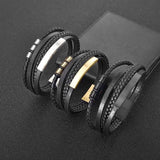 Stainless Steel Charm Men Bracelet Magnetic Clasp Mutilayer Leather Wrapping