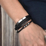 Stainless Steel Charm Men Bracelet Magnetic Clasp Mutilayer Leather Wrapping