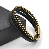 Men's Leather Ball Bracelet Stainless Steel Braided Hand-Made Jewelry