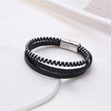 Men's Leather Ball Bracelet Stainless Steel Braided Hand-Made Jewelry