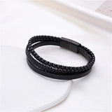 Men's Leather Ball Bracelet Stainless Steel Braided Hand-Made Jewelry