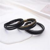 Men's Leather Ball Bracelet Stainless Steel Braided Hand-Made Jewelry