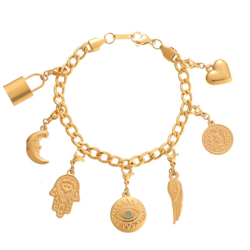Punk Pendant Bracelet for Women Stainless Steel Heart Angel Wings