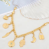 Punk Pendant Bracelet for Women Stainless Steel Heart Angel Wings