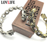 Vintage Double Skull Bangle Brass Men Jewelry