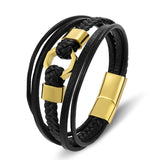 Tendy Braided Rope Steel Leather Bracelet Magnetic Clasp Bangle