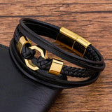Tendy Braided Rope Steel Leather Bracelet Magnetic Clasp Bangle