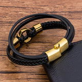 Tendy Braided Rope Steel Leather Bracelet Magnetic Clasp Bangle