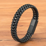 Braided Rope Woven Leather Men Bracelets Punk Style Stainless Steel Bangle