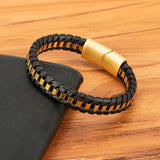 Braided Rope Woven Leather Men Bracelets Punk Style Stainless Steel Bangle