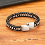 Braided Rope Woven Leather Men Bracelets Punk Style Stainless Steel Bangle