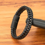 Braided Rope Woven Leather Men Bracelets Punk Style Stainless Steel Bangle