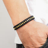 Braided Rope Woven Leather Men Bracelets Punk Style Stainless Steel Bangle