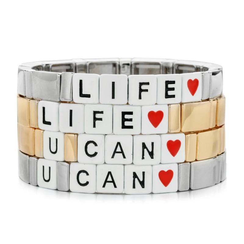 Bohemian Enamel Tile Stretch Bracelet Set