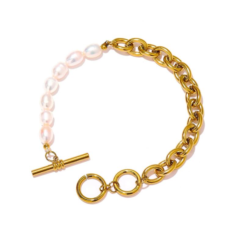 Natural Pearl Toggle-Clasps Chain Bracelet