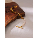 Natural Pearl Toggle-Clasps Chain Bracelet