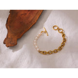 Natural Pearl Toggle-Clasps Chain Bracelet