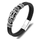 Men's Leather Stainless Steel Bracelet Rope Chain Wristband