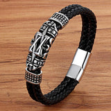 Men's Leather Stainless Steel Bracelet Rope Chain Wristband