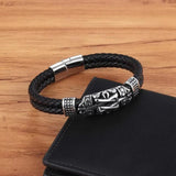 Men's Leather Stainless Steel Bracelet Rope Chain Wristband