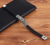 Men's Leather Stainless Steel Bracelet Rope Chain Wristband