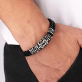 Men's Leather Stainless Steel Bracelet Rope Chain Wristband