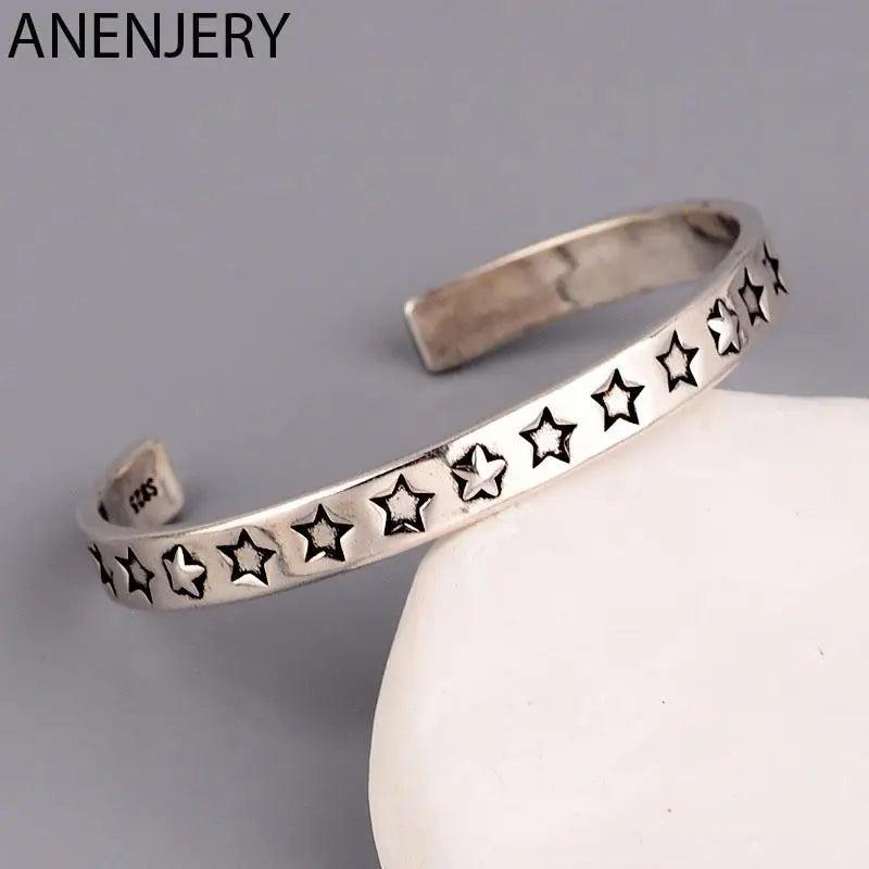 Thai Silver Star Pattern Bracelet Bangle Classic Retro Jewelry