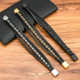 Leather Mens Bracelet Stainless Steel Magnetic Buckle Chain Jewelry Gift
