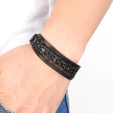Leather Mens Bracelet Stainless Steel Magnetic Buckle Chain Jewelry Gift