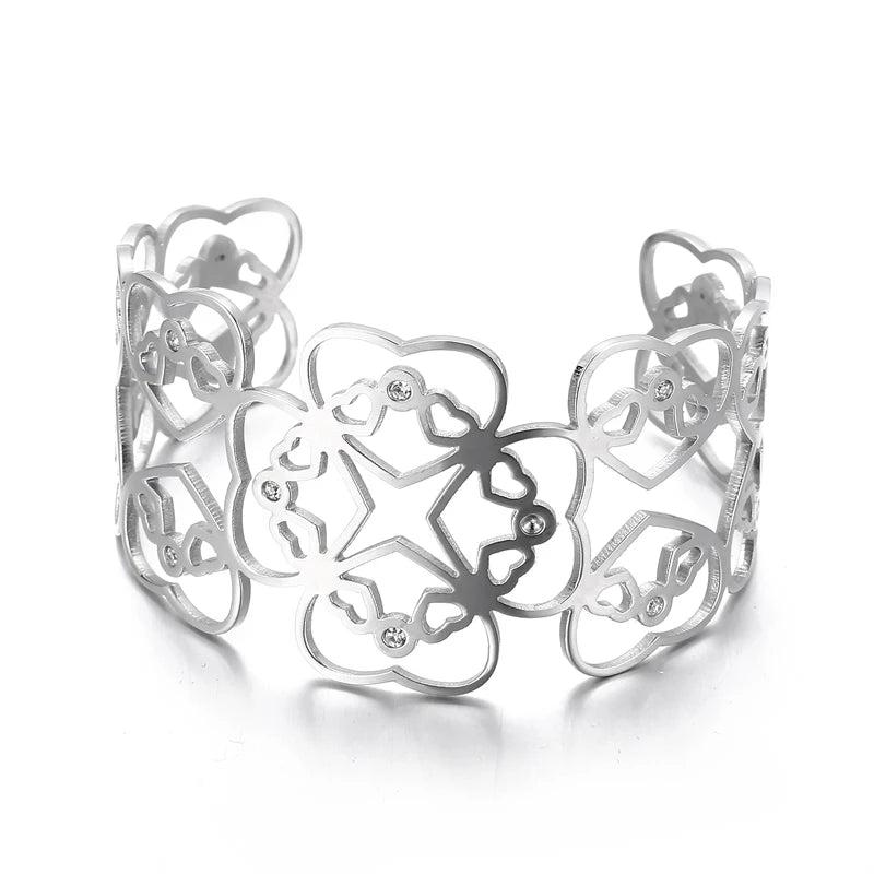 Vintage Geometric Hollow Carved Wide Bangle Bohemian Jewelry Bracelet