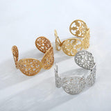 Vintage Geometric Hollow Carved Wide Bangle Bohemian Jewelry Bracelet