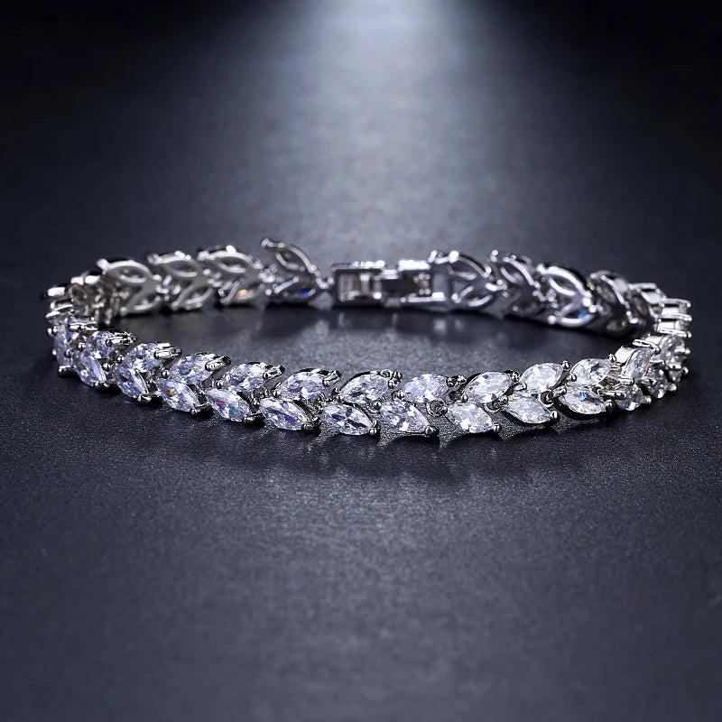 Marquise CZ Chain Bracelet Flower Wedding Jewelry